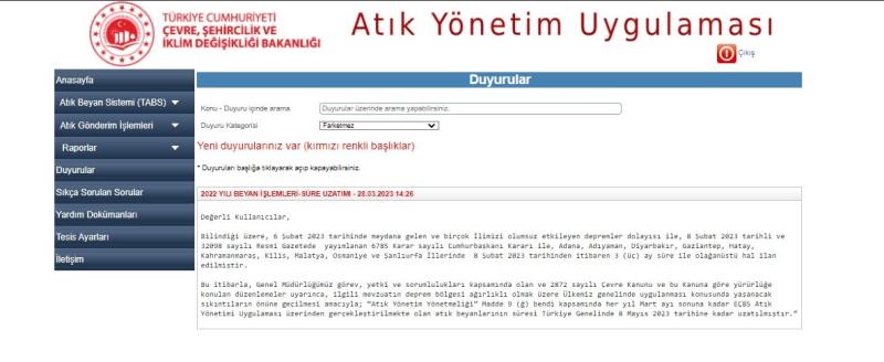 2022 YILI BEYAN İŞLEMLERİ SÜRE UZATIMI 